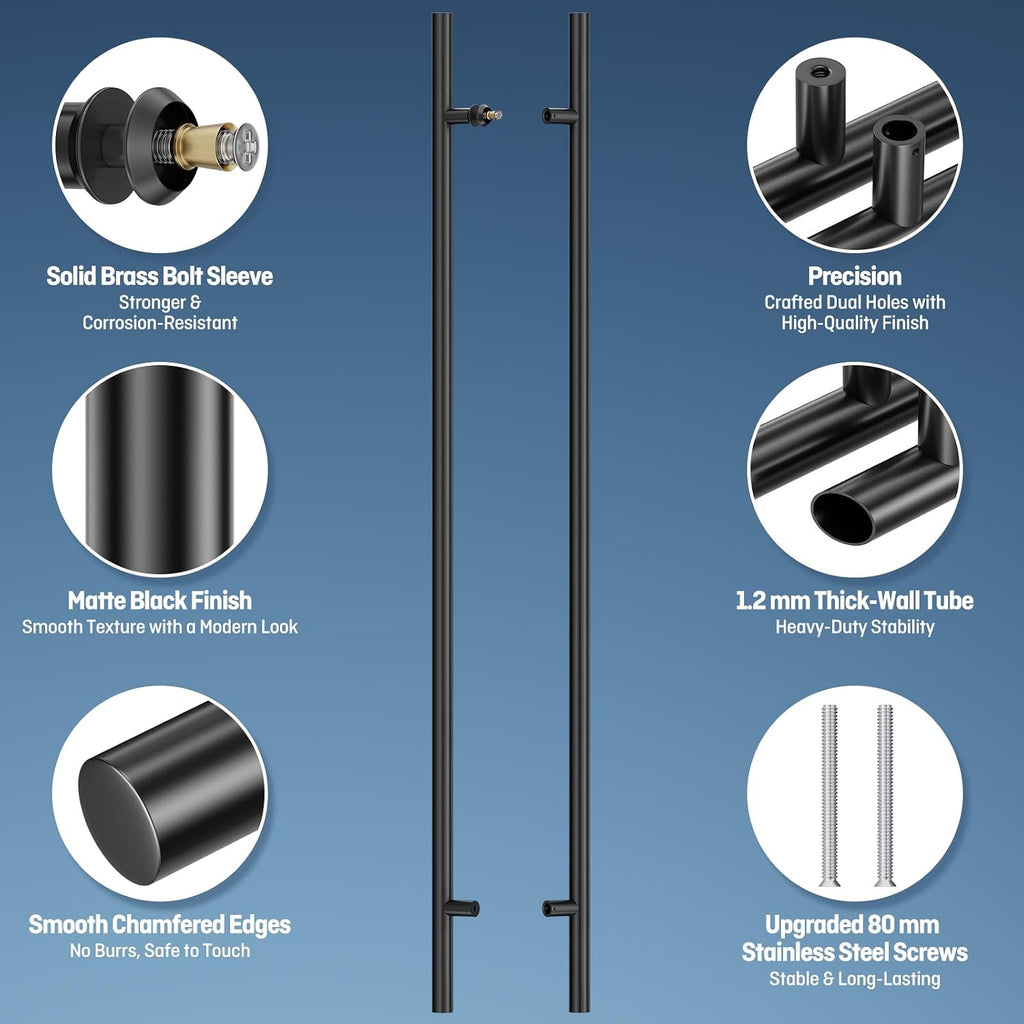 Ranbo 60' Overall Length Anti-Fingerprint Matte Black Back-to-Back Door Pull Handle,47-1/4'(1200mm) Hole Spacing,1.2 mm 304 Stainless Steel for Glass,Entry,Commercial and Storefront Door
