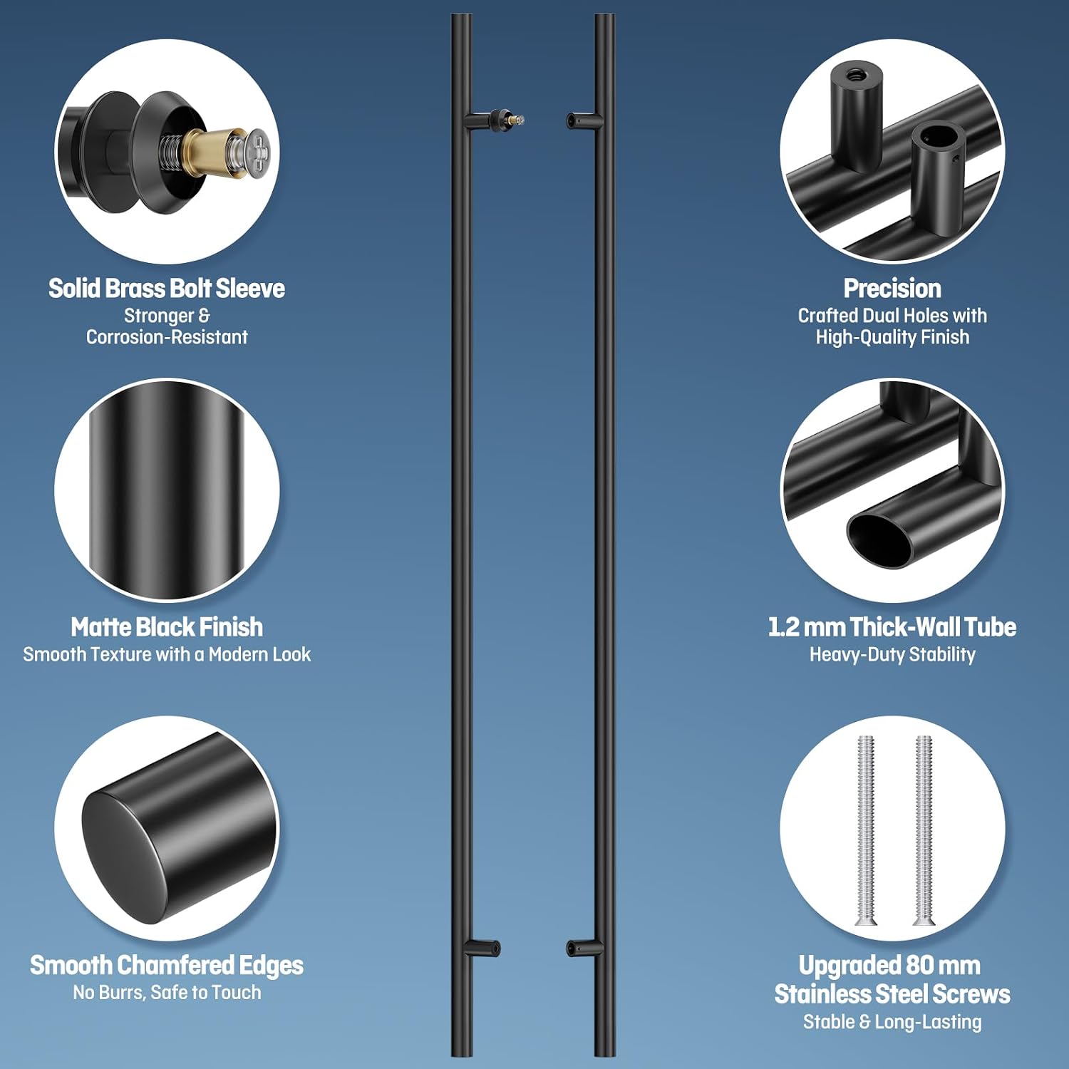 Ranbo 60' Overall Length Anti-Fingerprint Matte Black Back-to-Back Door Pull Handle,47-1/4'(1200mm) Hole Spacing,1.2 mm 304 Stainless Steel for Glass,Entry,Commercial and Storefront Door