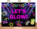 20x10ft Fabric Neon Backdrop Let's Glow Party Supplies Funny Cute Glitter Doodle Decoration Kids Birthday Party Celebration Day Party Photography Banner