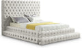 Meridian Furniture RevelCream-Q Revel Collection Modern | Contemporary Cream Velvet Upholstered Bed with Deep Button Tufting, 85' W x 98' D x 60' H, Cream, Queen