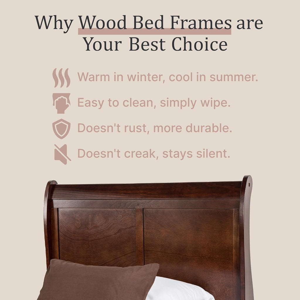 Furniture of America Louis Phillipe Traditional Solid Wood 3 Piece Bedroom Set, Twin Bed Frame and Nightstands Set of 2, Chic Sleigh Bedframe with Headboard and Footboard, Box Spring Needed, Cherry