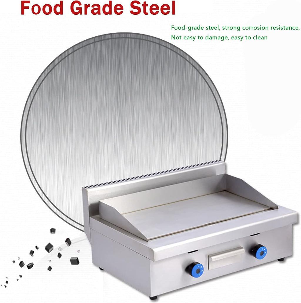 Commercial Propane Gas Griddle, 2 Stainless Steel Burner Tabletop Gas, Portable Table Ttop Grill, Large Non-Stick Steel Griddle, Teppanyaki Cooking Plate, Stainless-720-One Size