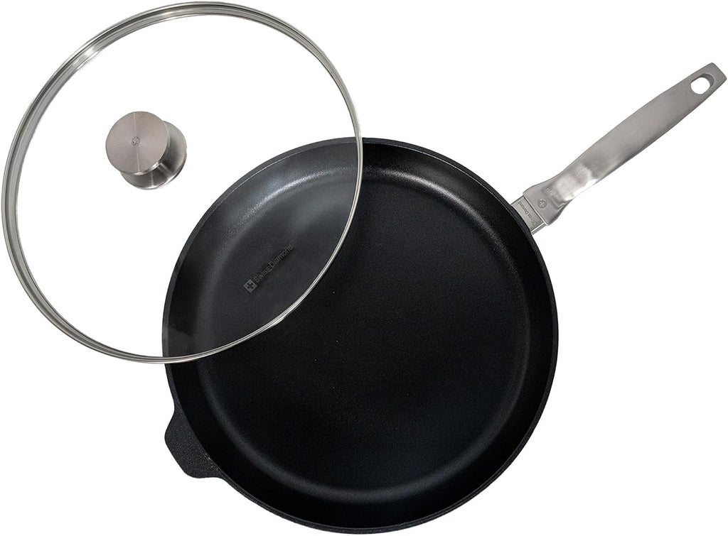 Swiss Diamond Nonstick Frying Pan Hybrid Ceramic and Diamond-Infused Fry Pan With Glass Lid, Dishwasher and Oven Safe Fry Pans (12.5 IN)
