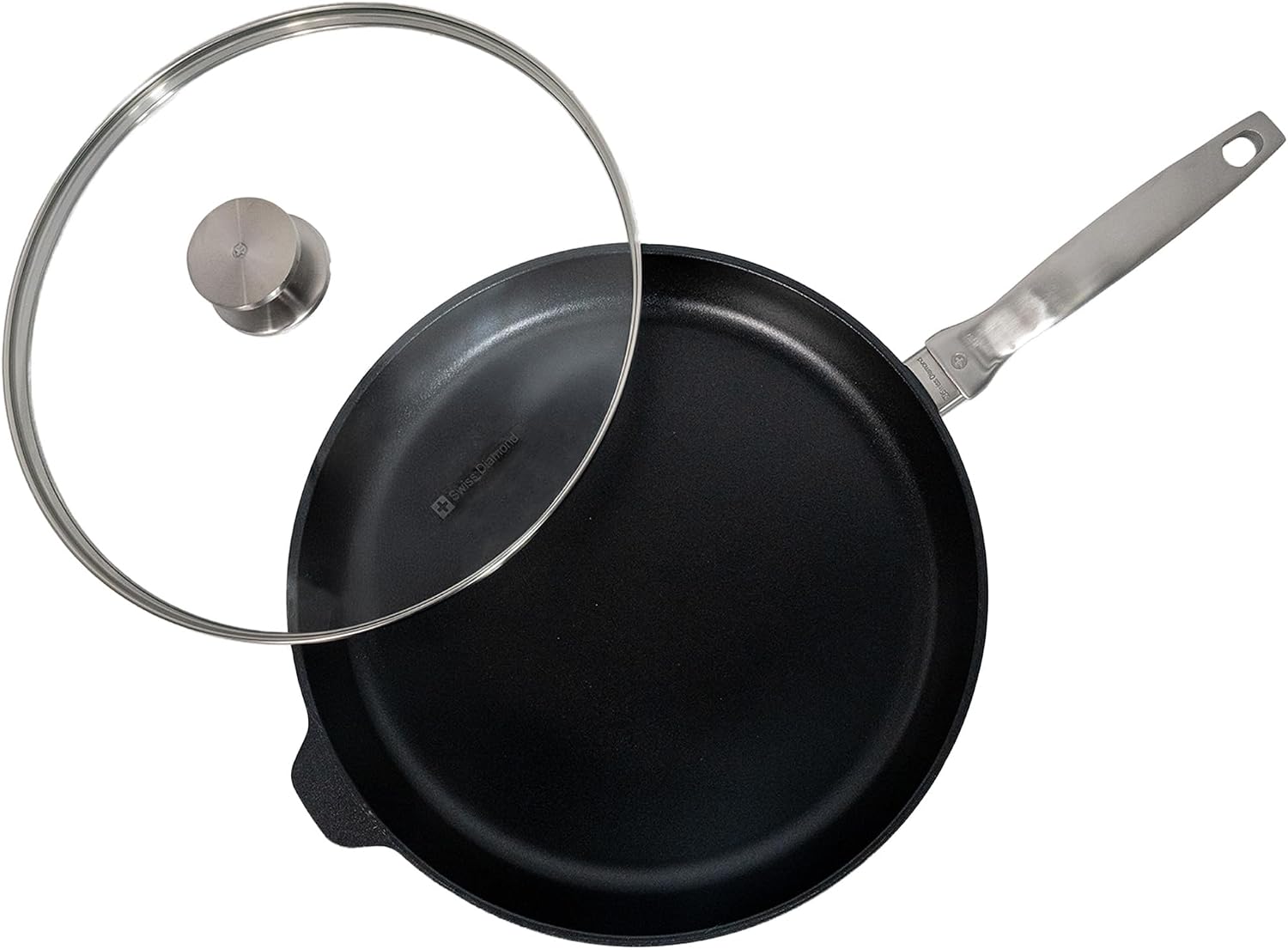 Swiss Diamond Nonstick Frying Pan Hybrid Ceramic and Diamond-Infused Fry Pan With Glass Lid, Dishwasher and Oven Safe Fry Pans (12.5 IN)
