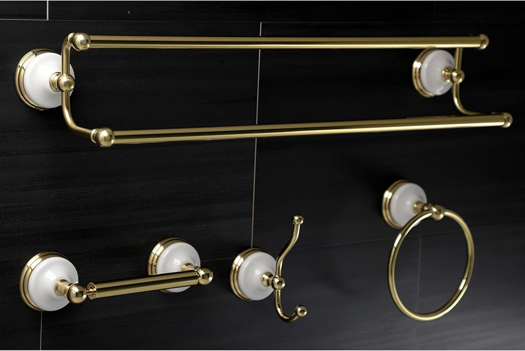 Kingston Brass BAK1113478PB Victorian 4-Piece 24-Inch Dual Towel Bar Bathroom Accessory Set in Polished Brass