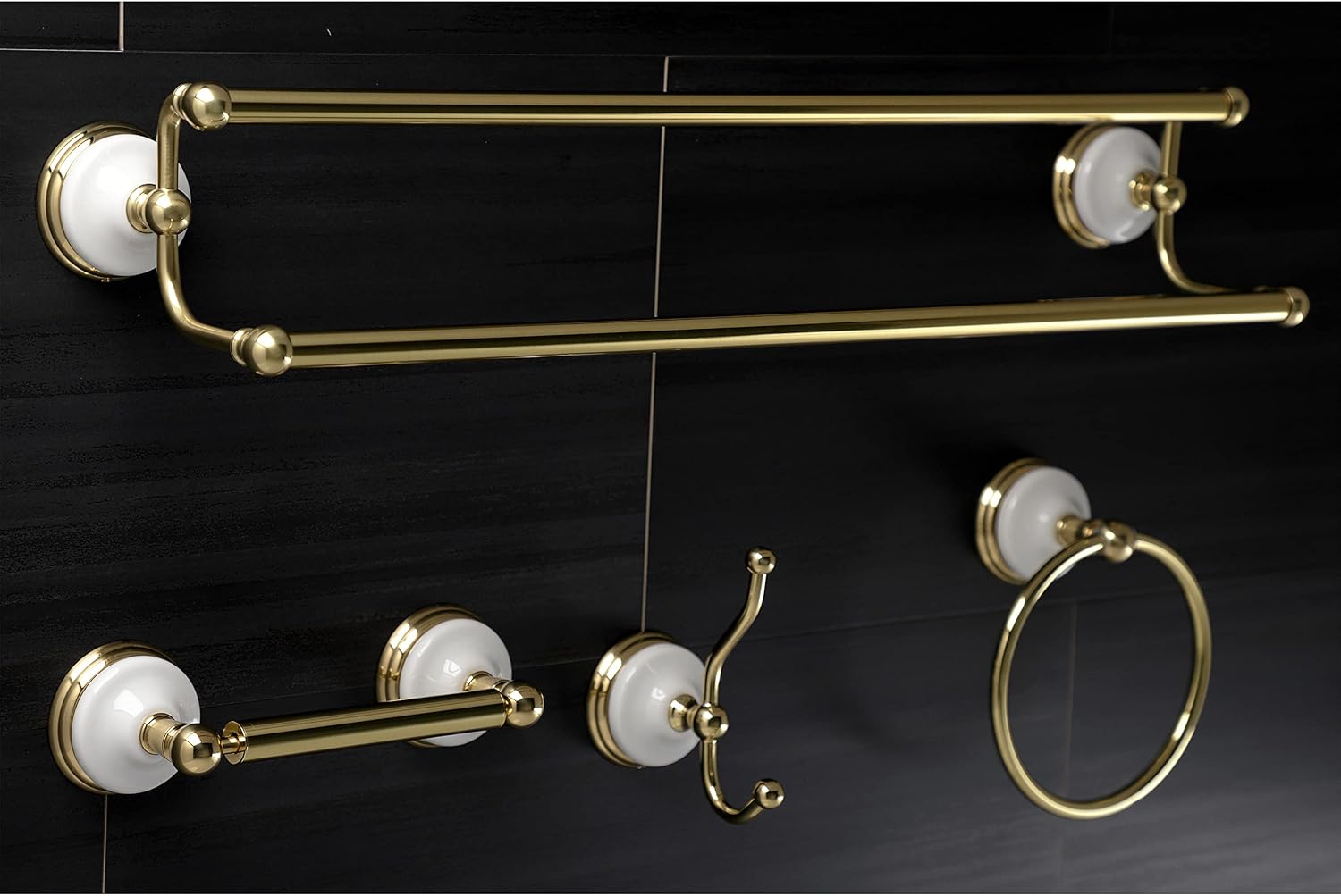 Kingston Brass BAK1113478PB Victorian 4-Piece 24-Inch Dual Towel Bar Bathroom Accessory Set in Polished Brass