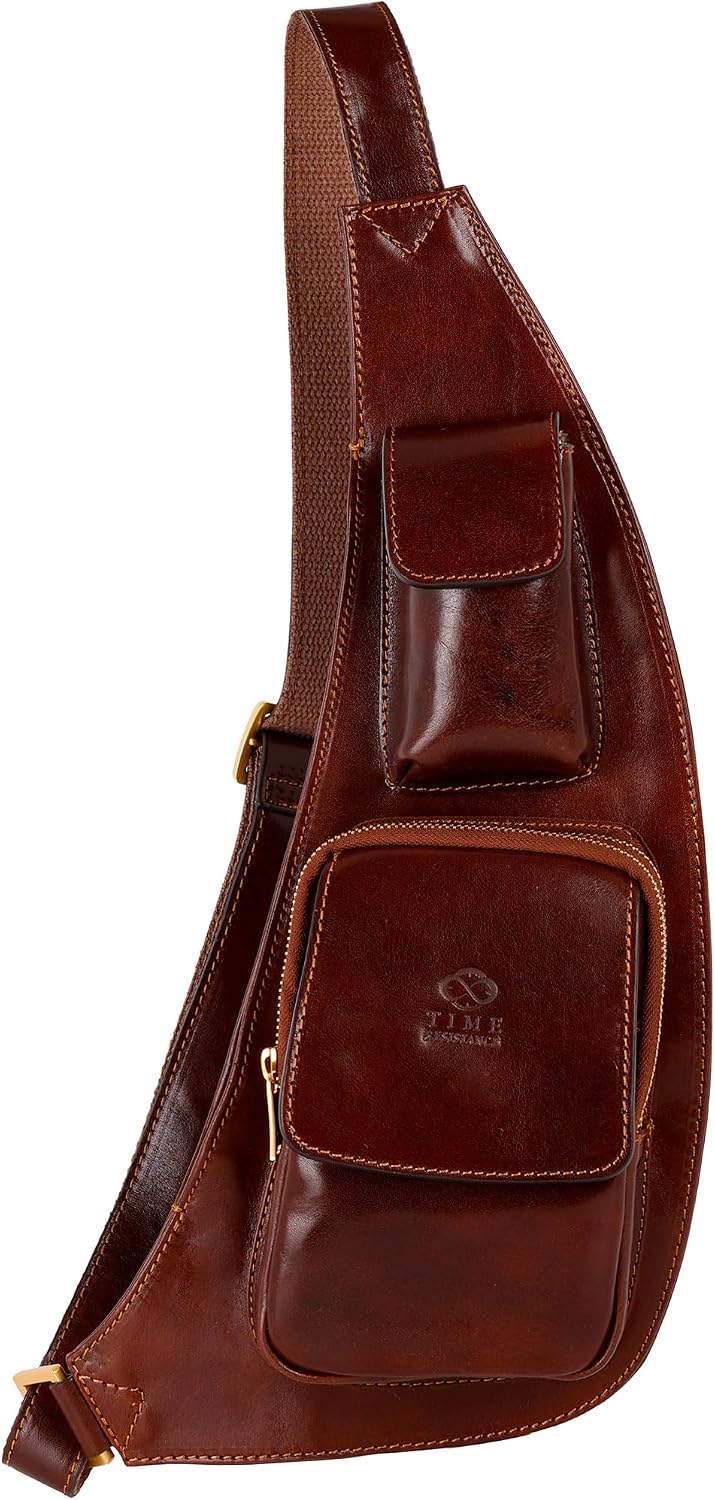 Time Resistance Leather Sling Bag - Crossbody Bag - Messenger Bag for Men and Women - Handmade Shoulder Bag Backpack