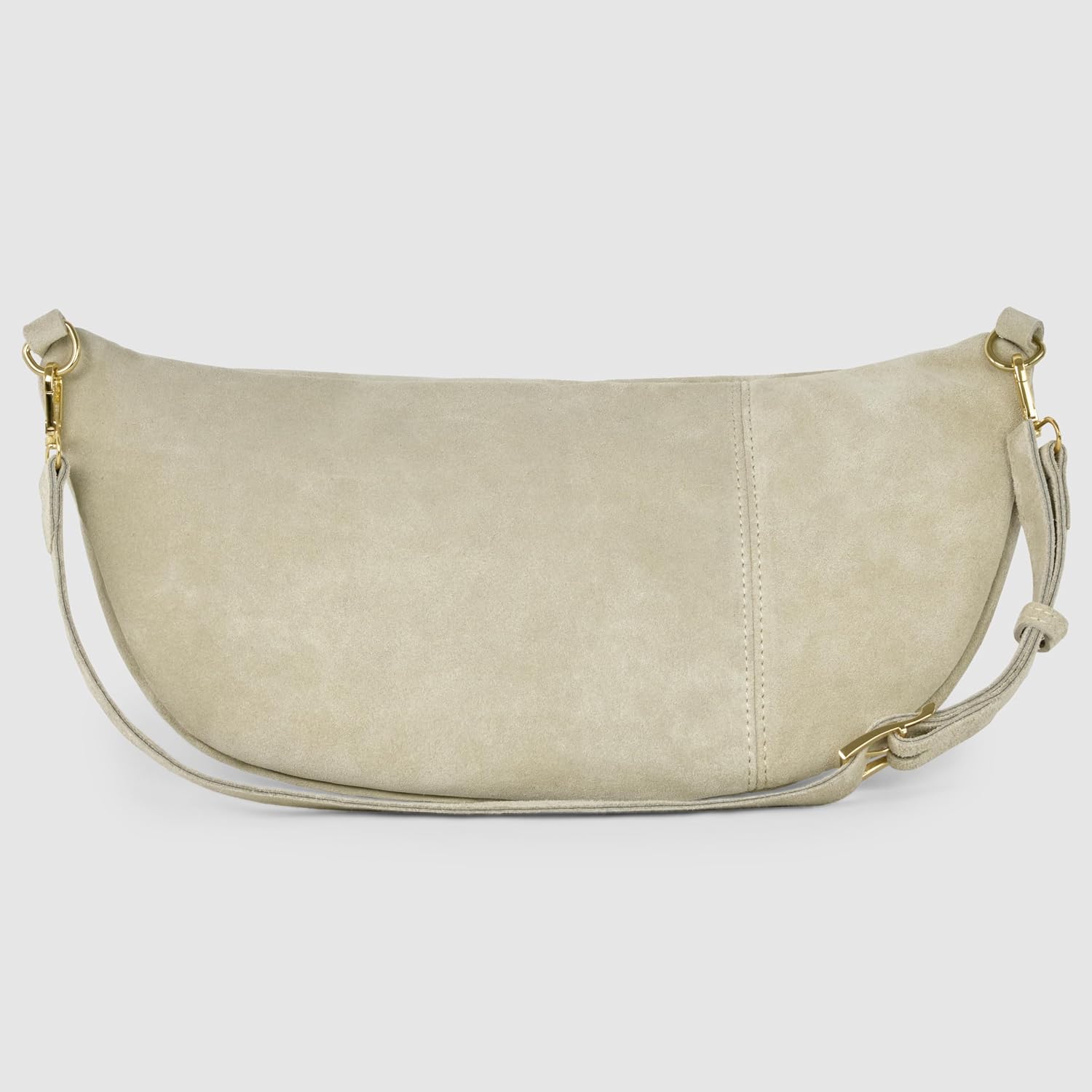 Italian Genuine Suede Crossbody Bag for Women with Zipper & Detachable Strap | Large Travel Chest Sling Fanny Pack (Beige)