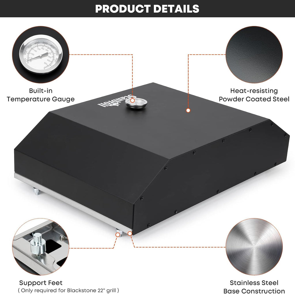 Stanbroil Outdoor Pizza Oven Pizza Maker for Blackstone 22', 28' Tabletop Griddles Cooking Station, Blackstone Flat Top Gas Grill Accessories with Temperature Gauge, 17.3 in. x 12 in. Pizza Stone