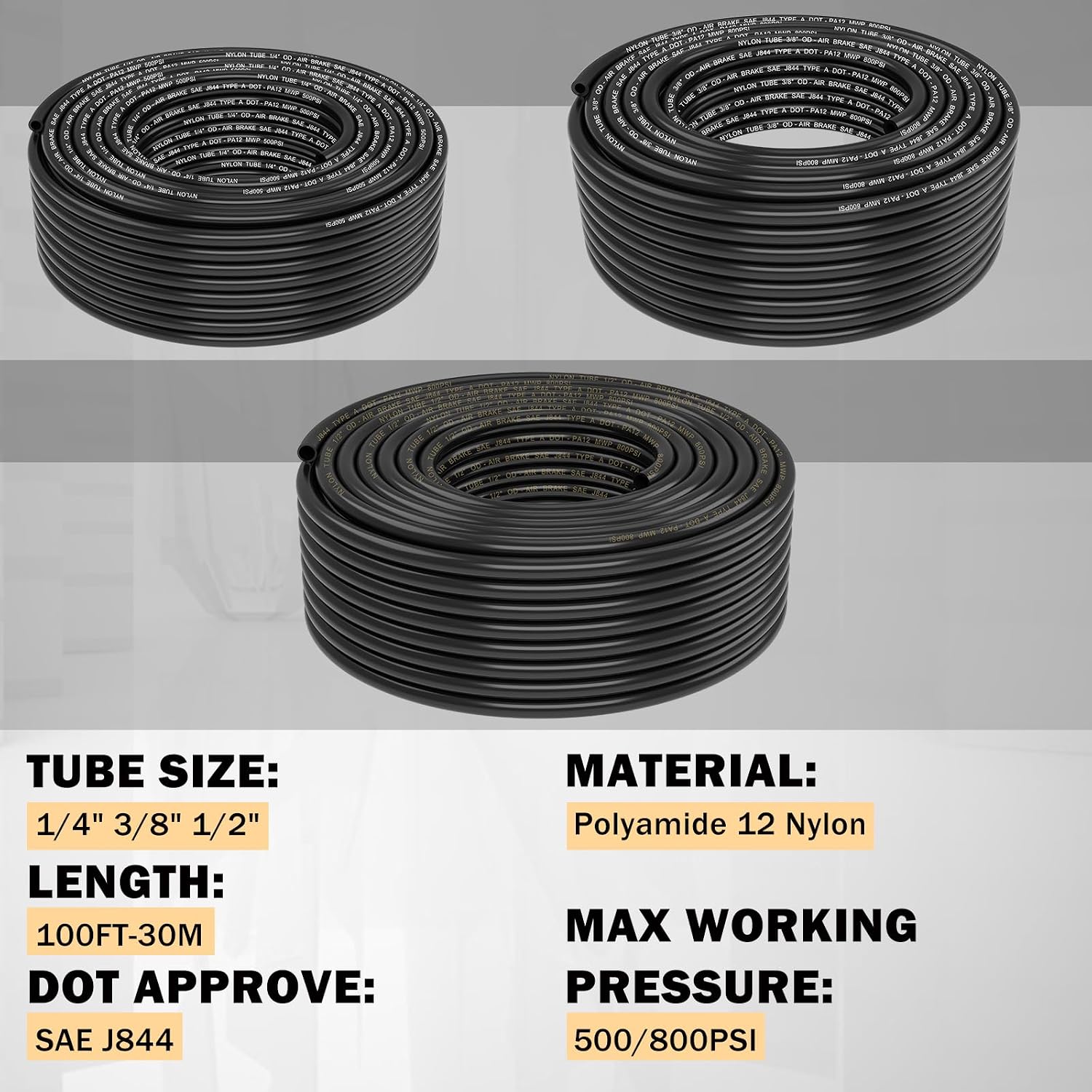 CheeMuii 112 PCS Brass DOT Air Line Fittings with 3 Roll 100FT 1/4' 3/8' 1/2' DOT Air Lines Kit Push Lock Air Fitting Quick Connect Air Fittings with Air Hose Pneumatic Tubing