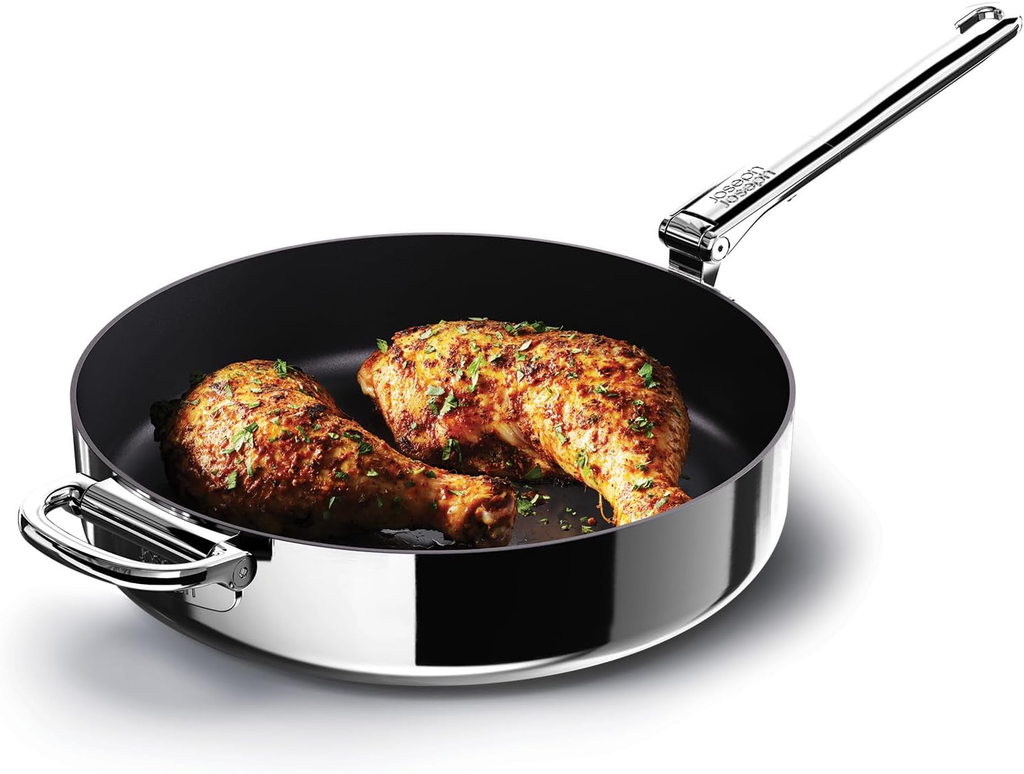 Joseph Joseph Space Steel 11' Nonstick Stainless-Steel Frying Pan Skillet with Folding Handle, Ceramic Coating, Induction & Oven Safe