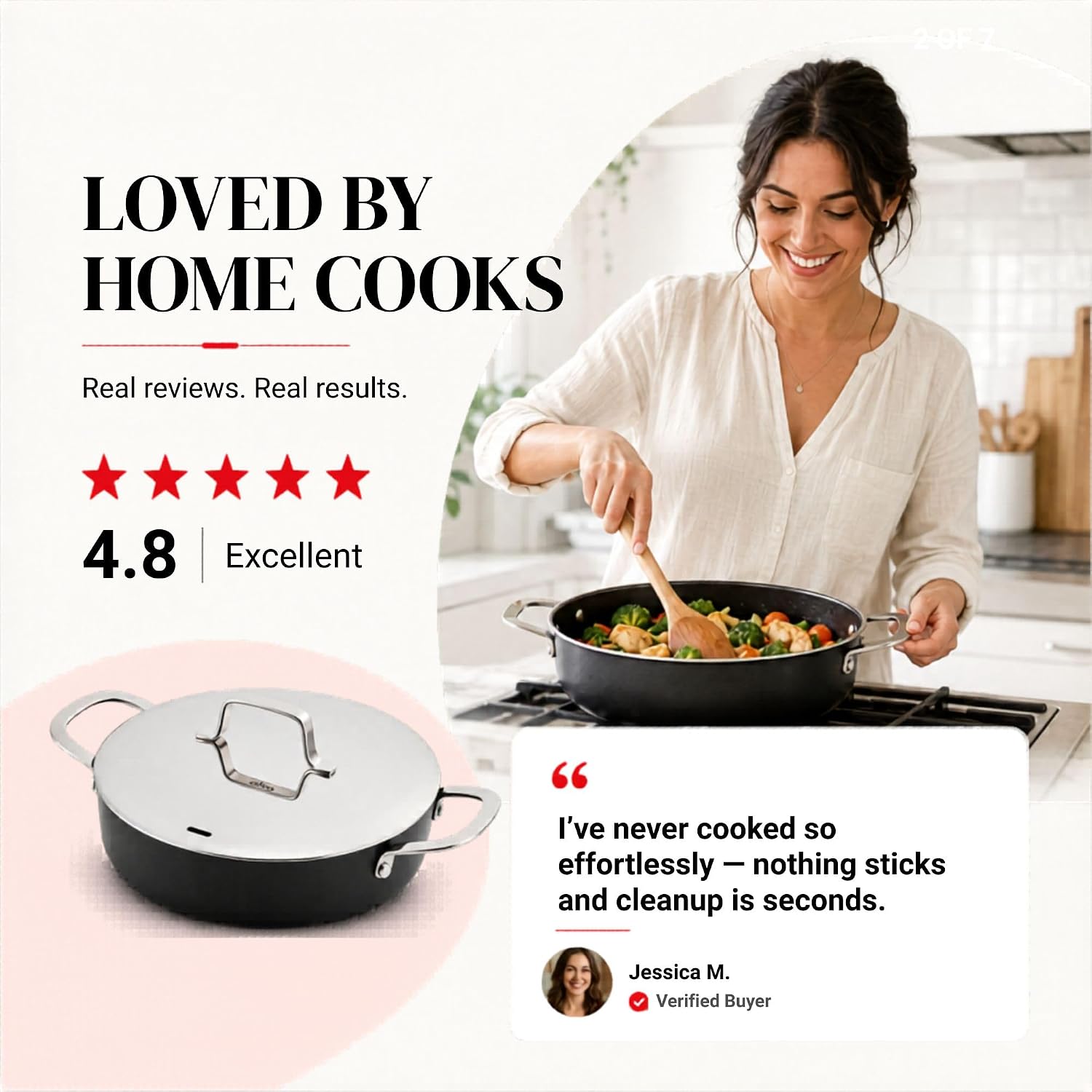 Alva Maestro 3.5 Qt Nonstick Ceramic Saute Pan with Lid, Non Stick Pan with Lid, Saute Pan Nonstick, Large Skillet with Lid, PFAS Free, Induction Compatible, Oven Safe Cooking Pan