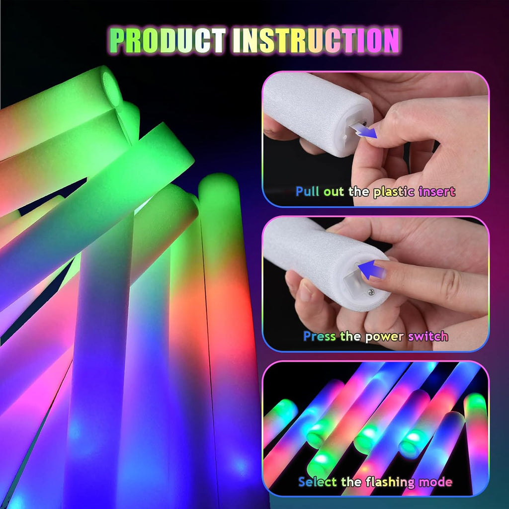 202PCS Glow Foam Sticks Bulk,LED Foam Sticks 3 Modes Flashing Glow in the Dark Light up Party Favors Supplies for Birthday, Wedding, Raves, Co