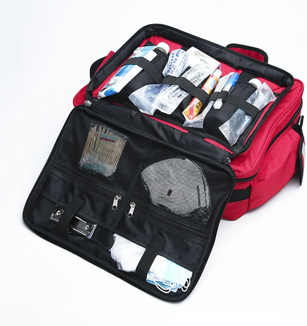 Compact Professional First Aid Kit, Portable Medical Visit Shoulder Bag, Multi-Compartment Supplies Refrigerated Storage(Red)