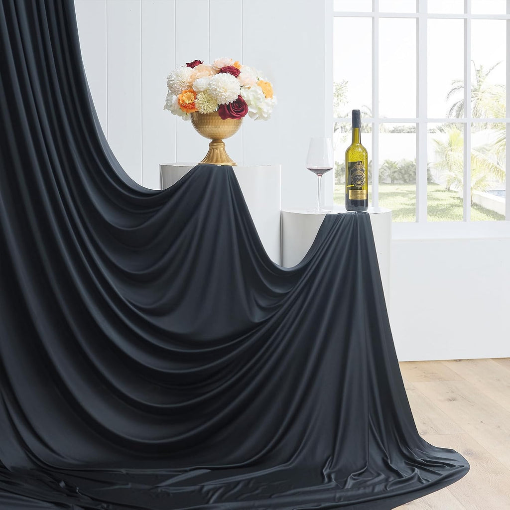 50ftx15ft Wrinkle Free Black Backdrop Curtain, 10 Panels 15FT Height Black Drapes for Wedding, Silky Polyester Polyester Back Drop Cloth Draping for Birthday Party Photography Background Party