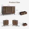 JOINICE Mid Century Modern Bedroom Set, 6 Drawer Dresser and Nightstand Sets for Bedroom, Night Stand Set 2 & 6 Drawer Dresser with Gold Handles, Wood Chest of Drawers Storage Cabinet Set, Walnut