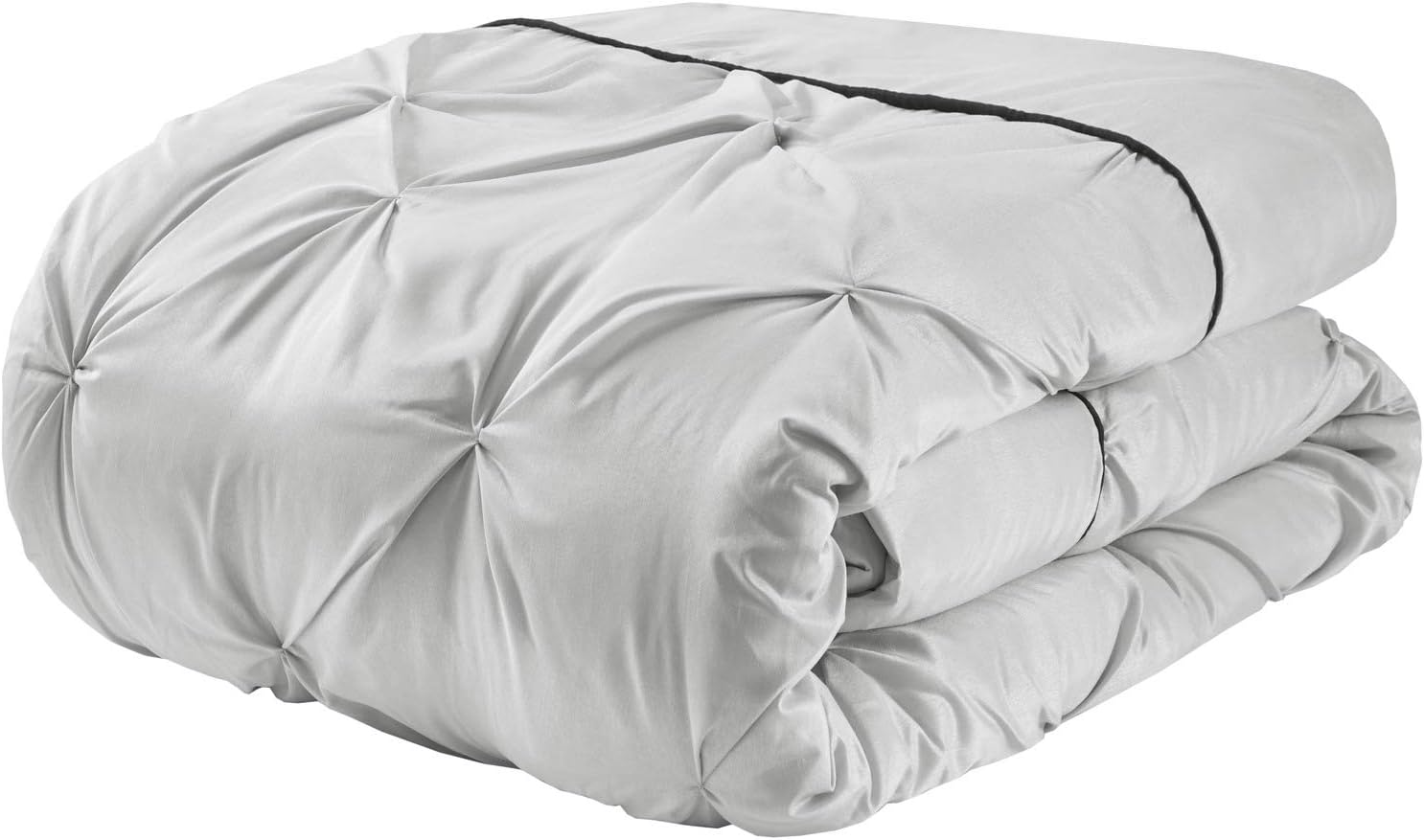Madison Park Essentials Room in a Bag Faux Silk Comforter Set - Luxe Diamond Tufting All Season Bedding, Matching Curtains, Decorative Pillows, Grey Cal King(104'x92') 24 Piece