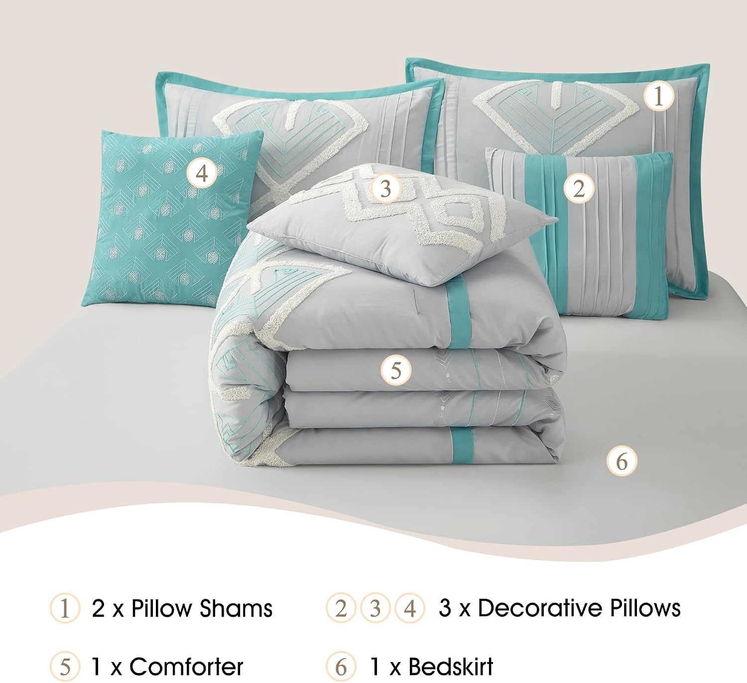 Stratford Park Blue Comforter Set Queen Size, 7 Piece, Terry Embroidery Geometric Home Decor, Matcking Bed Skirt, Pillows & Shams, All Season Bedding Set