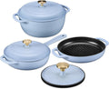 Best Choice Products Non-Stick Pot & Pan Cookware Set, Cast Iron, 2Qt Skillet W/Lid, 10' Grill Or Griddle Pan W/Press, 6Qt Enameled Dutch Oven, Non-toxic, For Cooking & Grilling - Cornflower