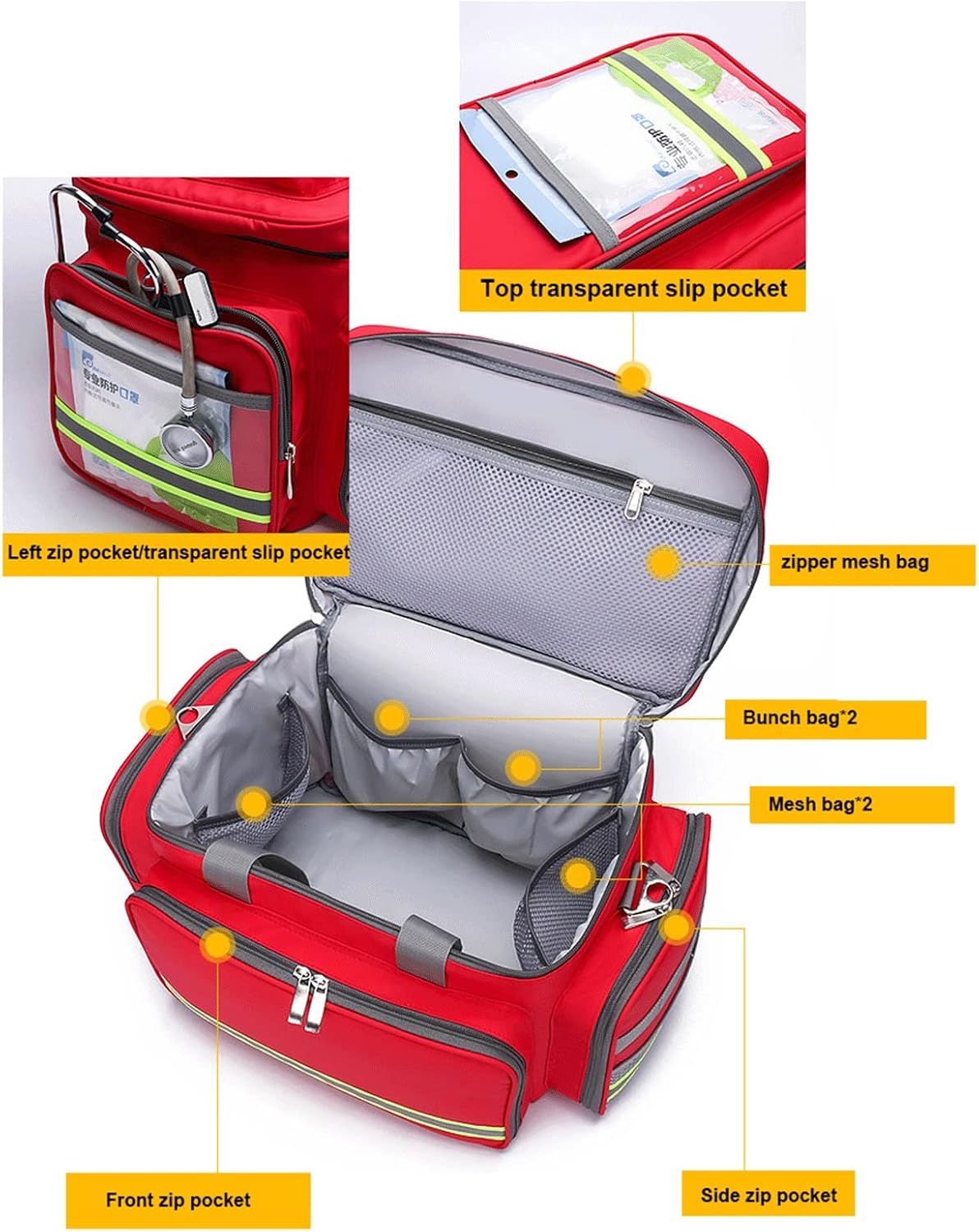 Empty First Aid Bag, Emergency Storage Portable Medicine Responder for Home Health Care, Travel