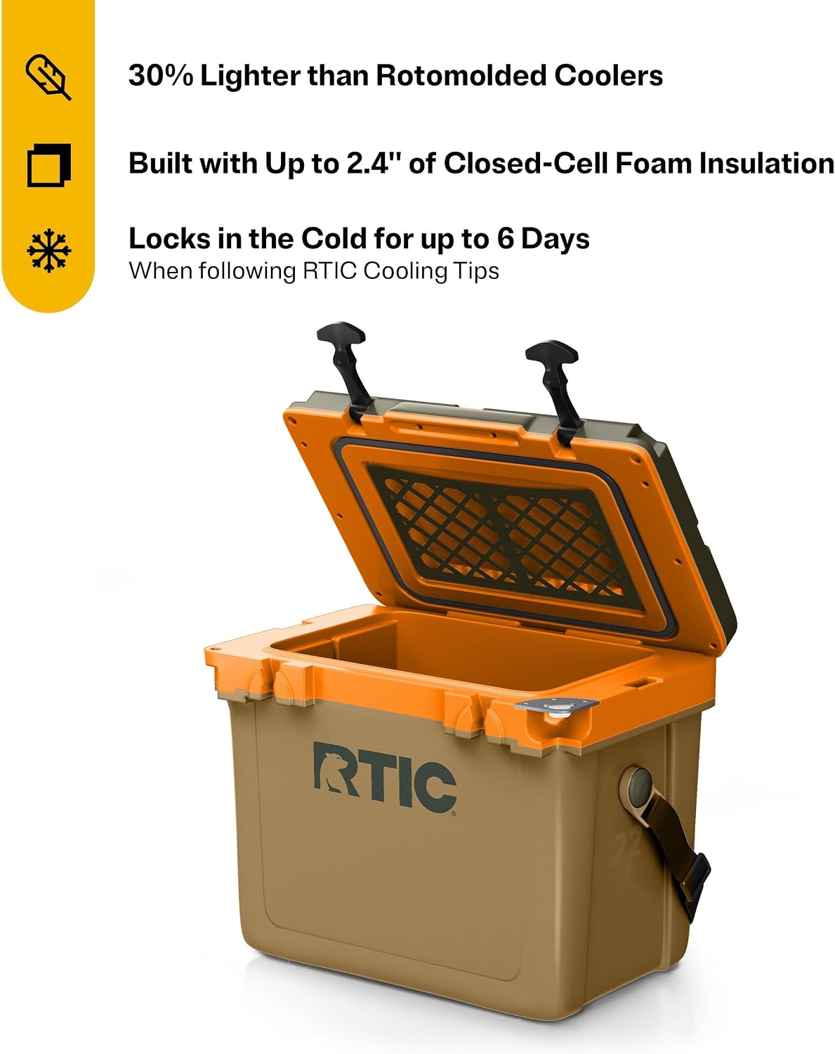 RTIC Ultra-Light Hard Cooler Insulated Portable Ice Chest Box for Drink, Beverage, Beach, Camping, Picnic, Fishing, Boat, Barbecue, 30% Lighter Than Rotomolded Coolers