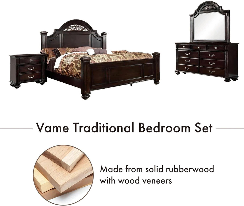 24/7 Shop at Home Syracuse 6-Piece Traditional Solid Wood Bedroom Set with Chest, Mirrored-Dresser and 2 Nightstands, Box Spring Required for Bedroom, Guest Room, Queen, Walnut