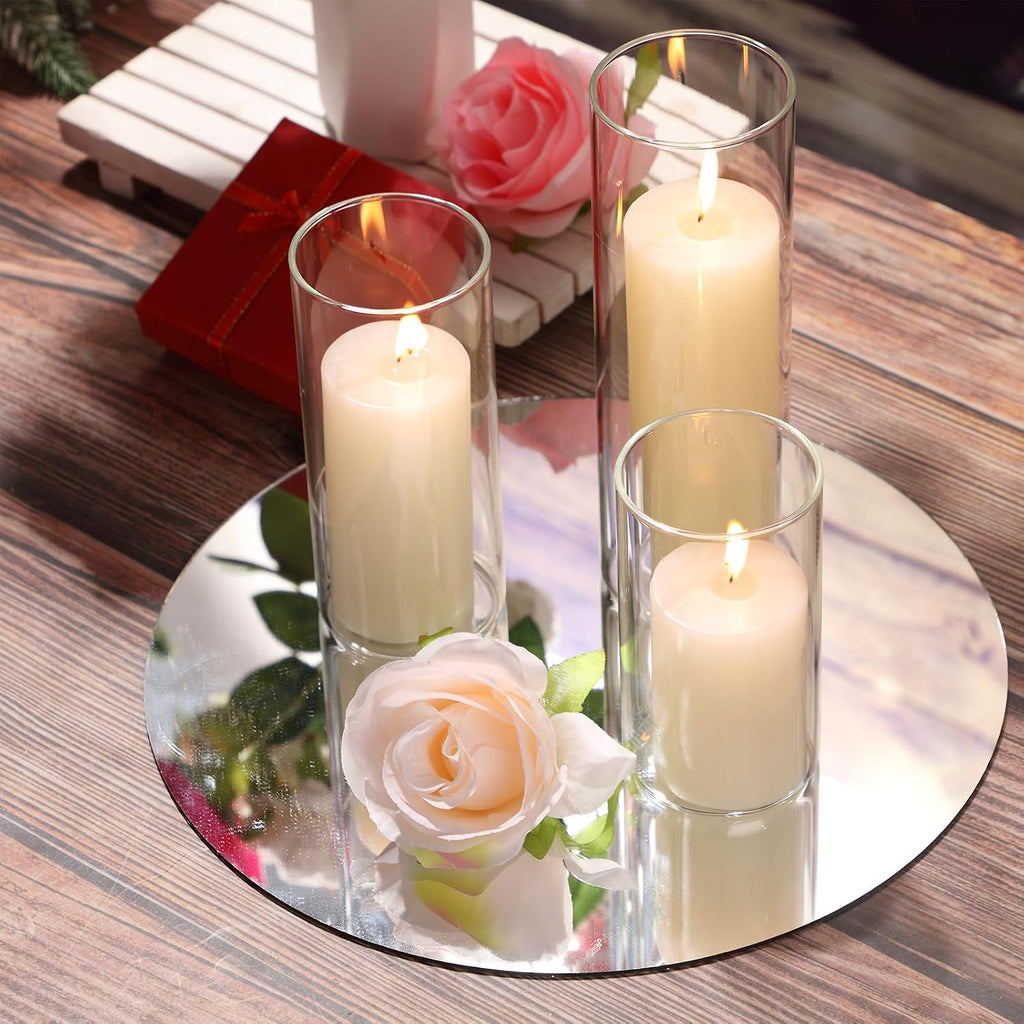 Shihanee 120 Pcs Pillar Candles and Glass Cylinder Vases Clear Cylinder Holders for Slim Pillar Candles Table Decoration (Ivory White)
