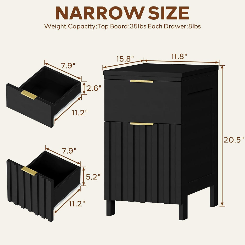 LAZZO 3 Piece Dresser and Nightstand Sets Modern Fluted Bedroom Set with 6 Drawer Dresser & 2 Nightstands,MDF Wood, Gold Handles, Black Finish, Storage Furniture for Bedroom, Closet, Apartment