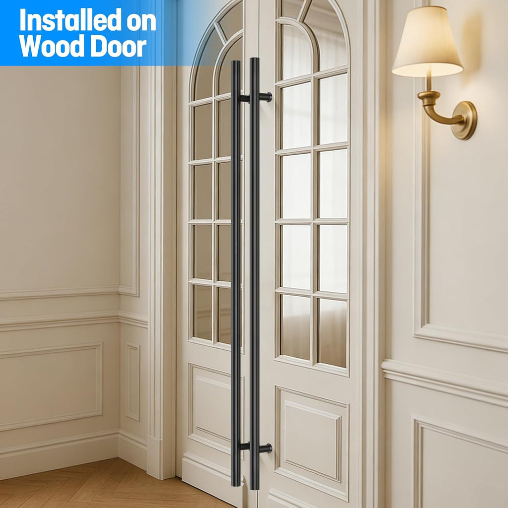 Ranbo 71' Overall Length Anti-Fingerprint Matte Black Back-to-Back Door Pull Handle,59-1/16'(1500mm) Hole Spacing,1.2 mm 304 Stainless Steel for Glass,Entry,Commercial and Storefront Door