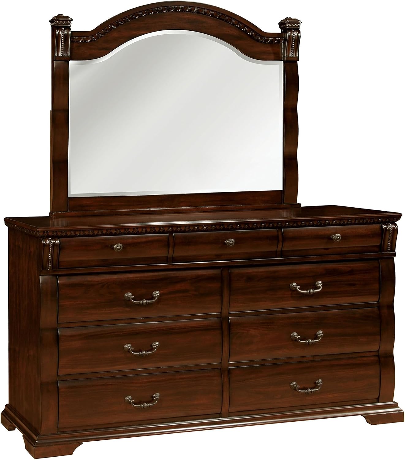 Benjara Koi 4 PC California King Bedroom Set- Cherry Brown Wood