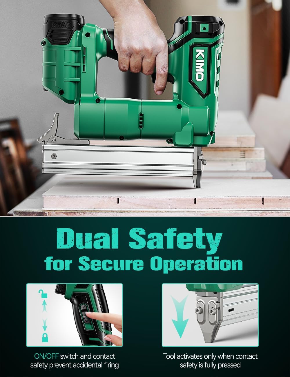 KIMO Brad Nailer Cordless w/ 5000pcs Nails, 2.0Ah Battery X2, 180 Nails/min, Single & Contact Firing, Fast Charger, LED Light, Adjustable Depth 18 GA Cordless Nail Gun for DIY Woodworking Framing