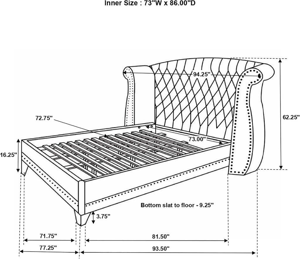 Coaster Home Furnishings Barzini Modern Classic 4-Piece Bedroom Set Velvet Upholstered Queen Size Wingback Bed Frame 63-inch Headboard White 300843Q-S4