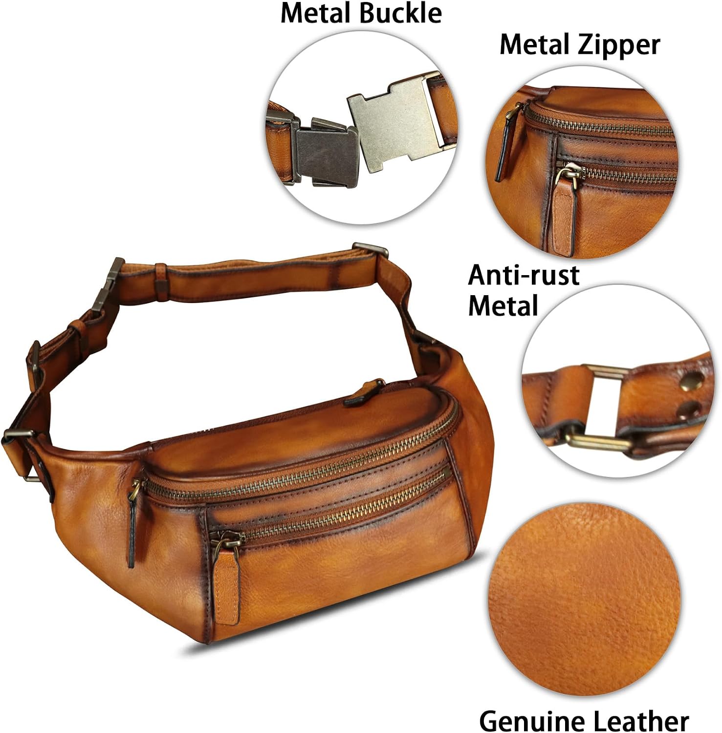 Genuine Leather Fanny Pack for Women and Men Vintage Real Leather Waist Bag Hip Bum Crossbody Sling Bags (Brown)