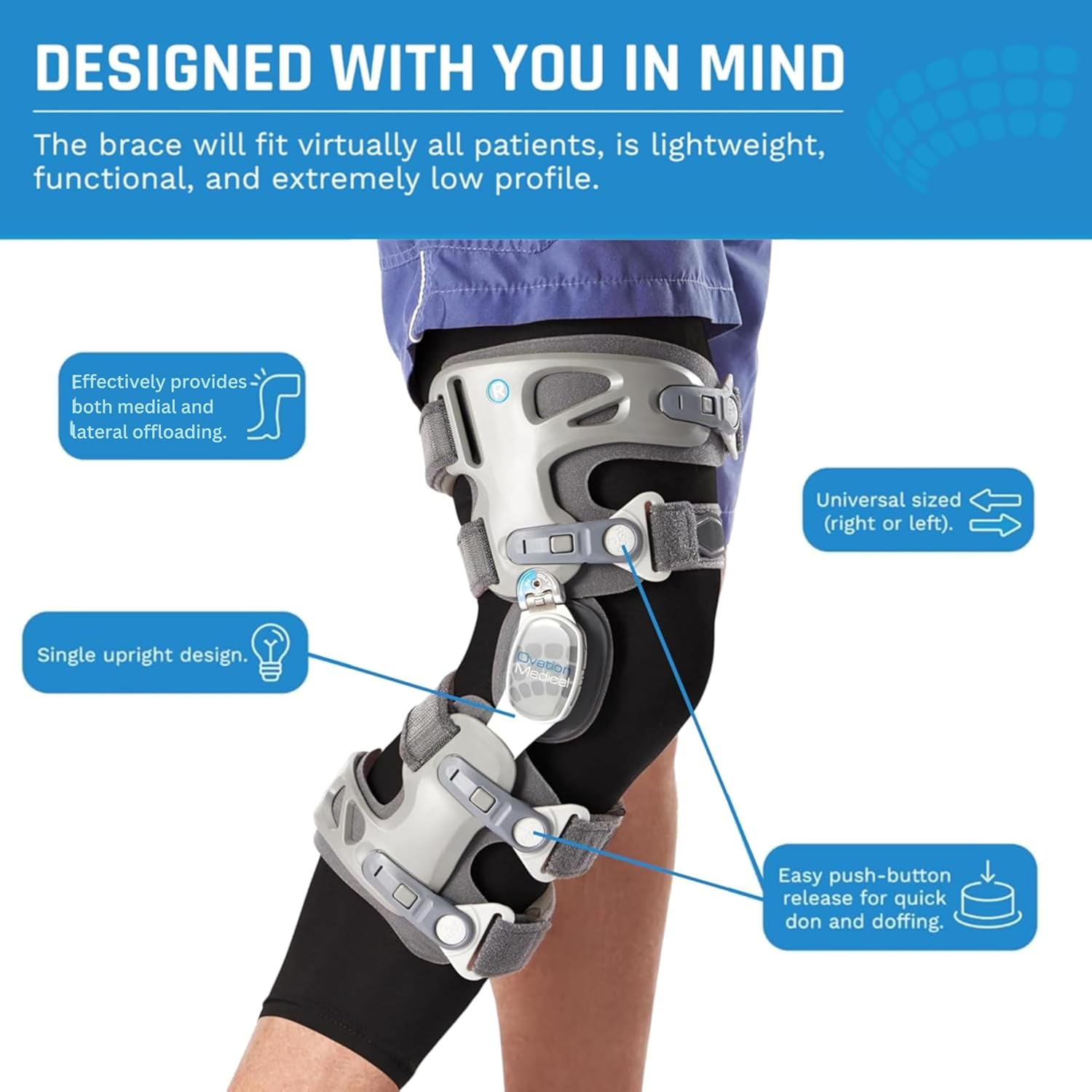 Ovation Medical Game Changer Unloader Knee Brace with Undersleeve - Lightweight OA Support for Arthritis & Pain Relief - Low Profile Design for Comfort Fit (Large/X-Large, Left)