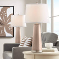 Color + Plus Leo 29 1/2' Tall Cylinder Modern End Table Lamps Set of 2 Mocha Brown Brushed Nickel Finish Glass Fabric White Shade Living Room Bedroom Bedside Nightstand House Office Home Reading