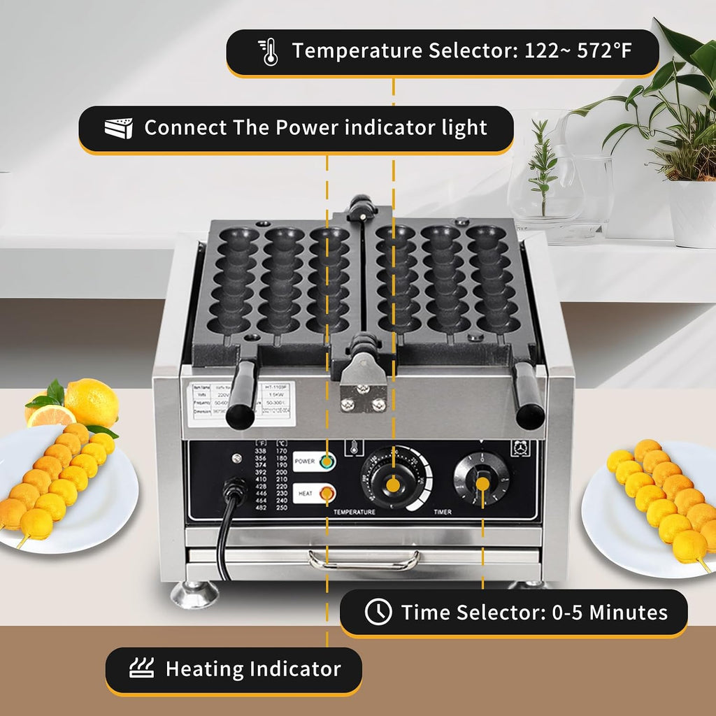 Waffle Ball Stick Maker, Commercial 110V Electric Bubble Skewer Waffle Ball Machine, Stainless Steel Nonstick Bubble Waffle Stick Machine for Restaurant, Snack Bar, Street Stall