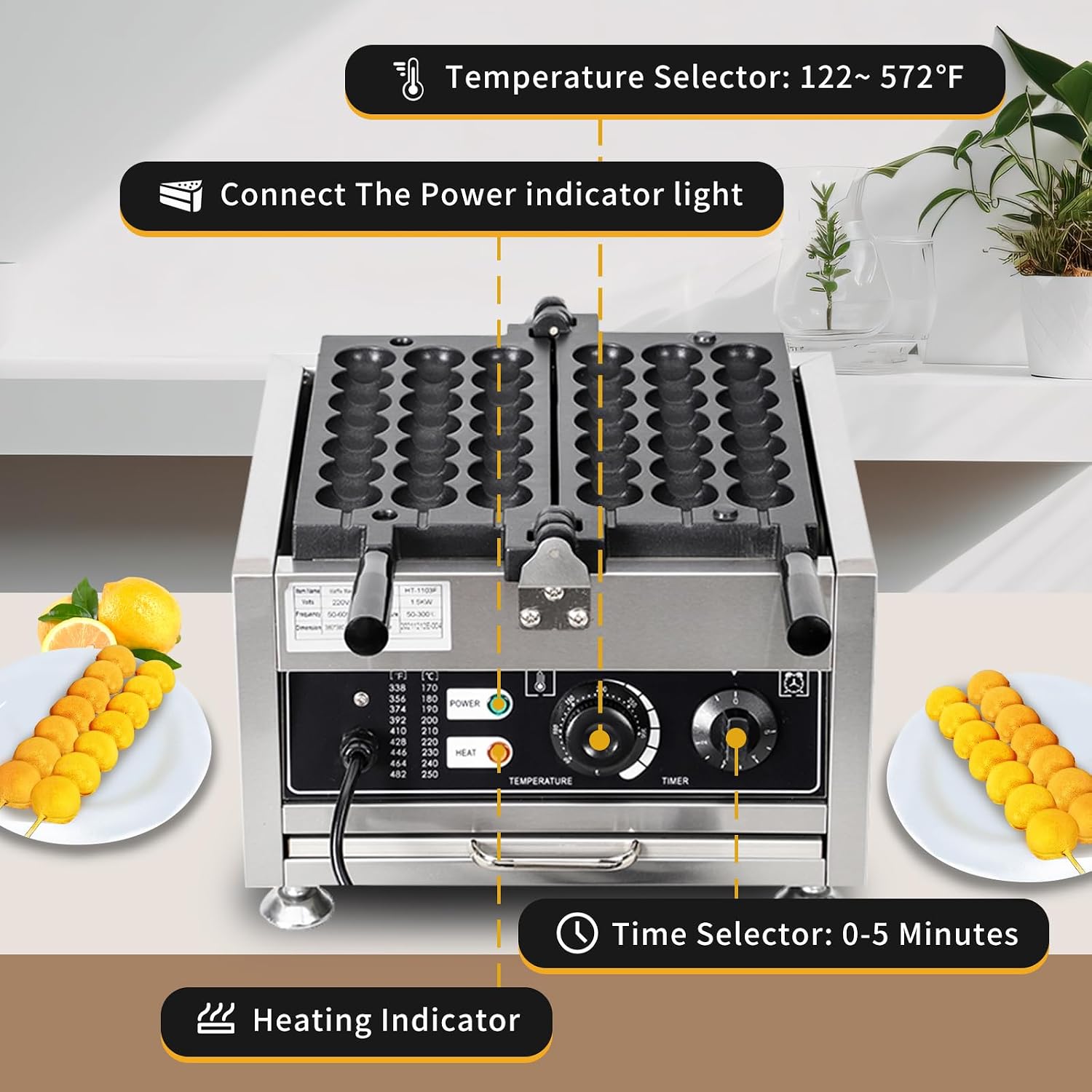 Waffle Ball Stick Maker, Commercial 110V Electric Bubble Skewer Waffle Ball Machine, Stainless Steel Nonstick Bubble Waffle Stick Machine for Restaurant, Snack Bar, Street Stall