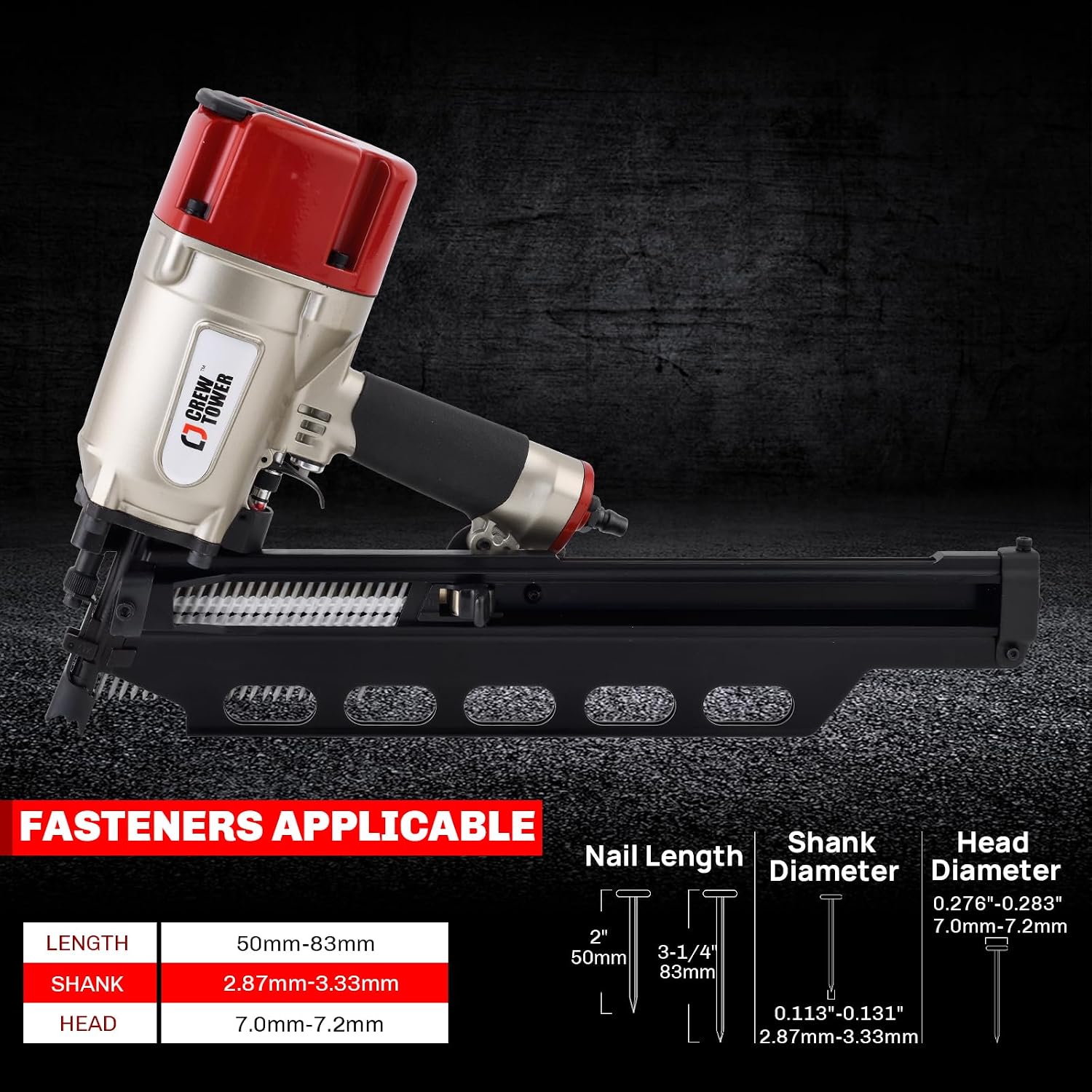 21 Degree Framing Nailer for Contractors - Pneumatic Nail Gun 2 Inch to 3-1/4 Inch for Framing, Sheathing and Roofing - Lightweight 8.6 lbs with Tool-Free Depth Adjustment - SRN9021