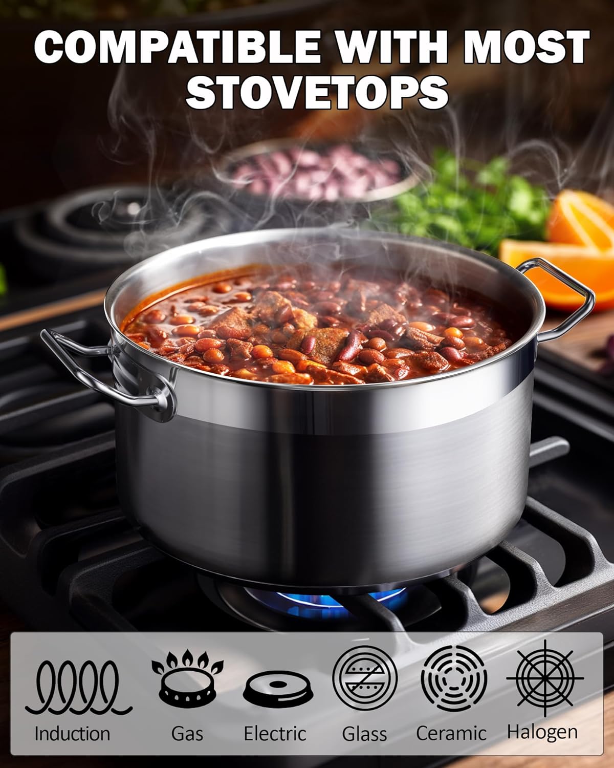 Cooks Standard Professional Cookware Set, Stainless Steel Pots Kitchen Set Includes Saucepans, Sauté Pan, Dutch Oven with Lids - Induction Compatible, 8-Piece