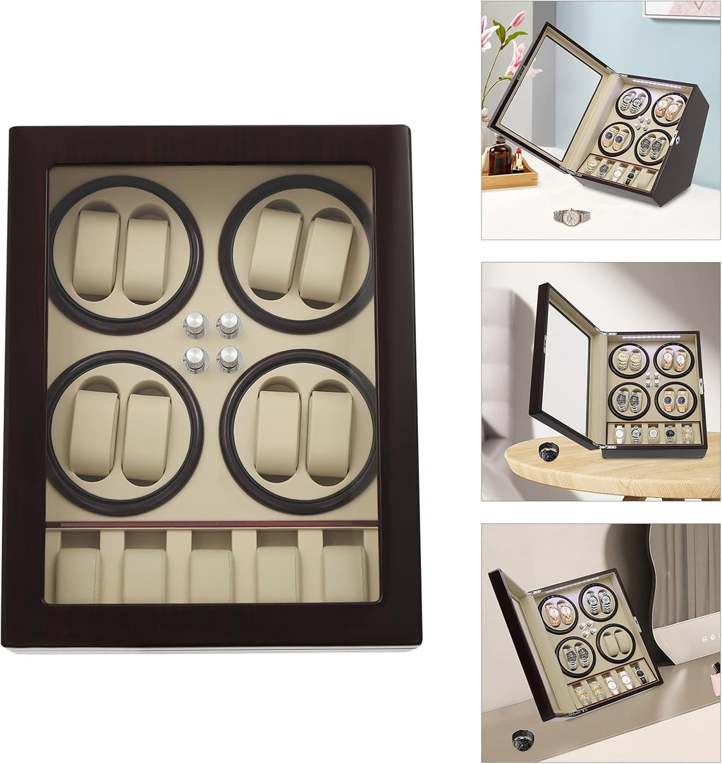 Automatic Watch Winder Display Case - 8 Winders + 5 Pillows, 4 Rotation Mode Luxury Watch Storage Box with Interior Light and Silent Motor for Man/Woman's Watches