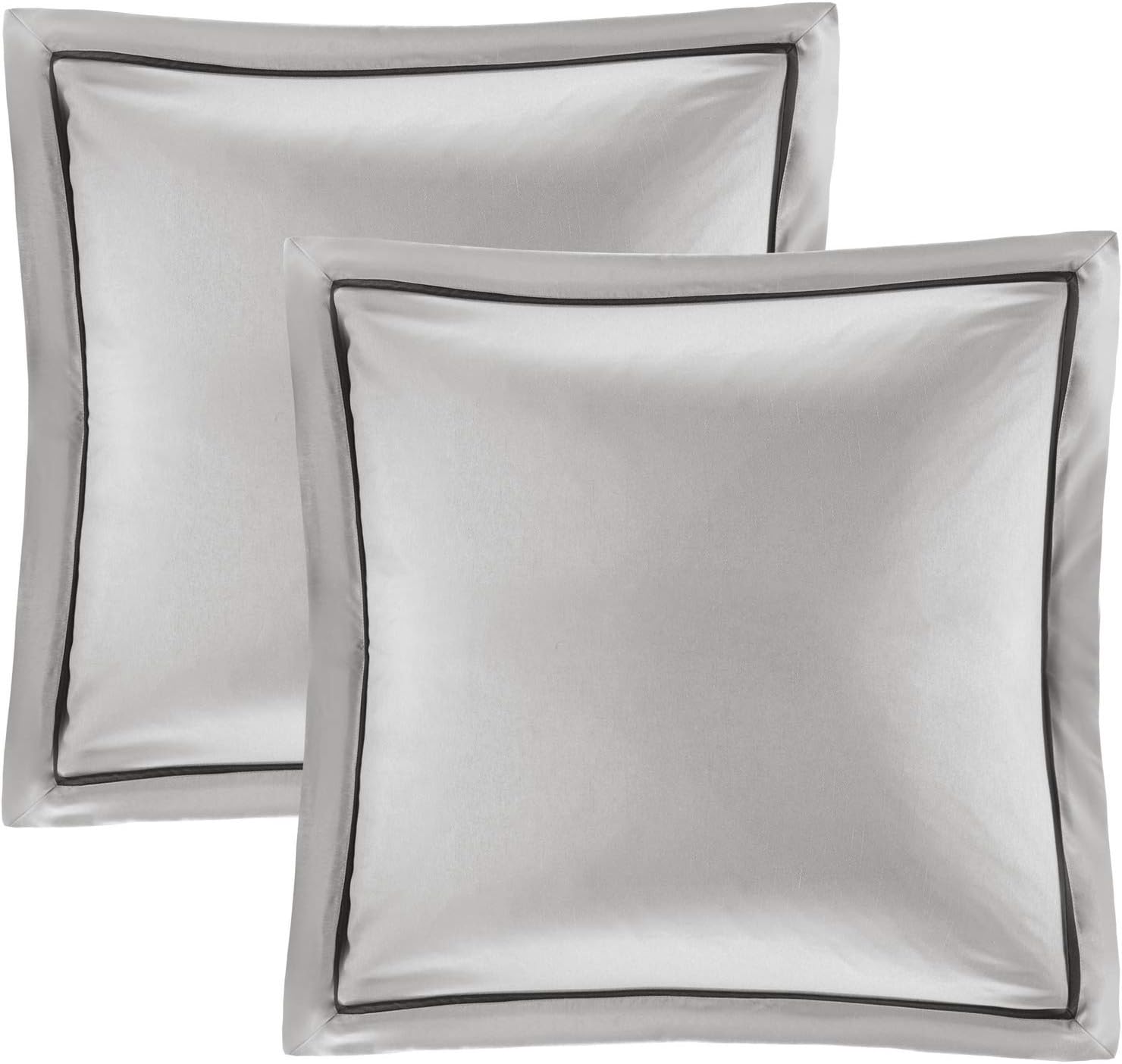 Madison Park Essentials Room in a Bag Faux Silk Comforter Set - Luxe Diamond Tufting All Season Bedding, Matching Curtains, Decorative Pillows, Grey Queen(90'x90') 24 Piece