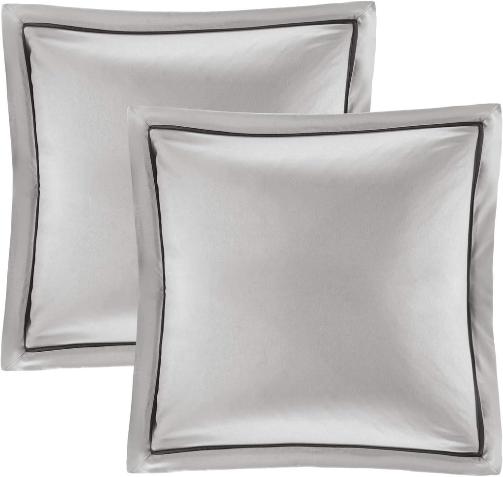 Madison Park Essentials Room in a Bag Faux Silk Comforter Set - Luxe Diamond Tufting All Season Bedding, Matching Curtains, Decorative Pillows, Grey Cal King(104'x92') 24 Piece