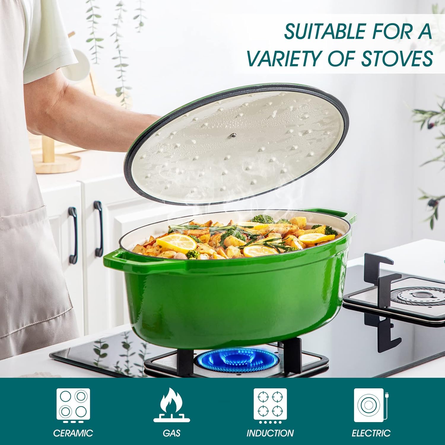 vancasso Enameled Cast Iron Dutch Oven, 9.3 Quart Dutch Oven Pot with Lid, Oval Dutch Oven Cast Iron Pot with Non Stick Enamel Coating for Bread Baking