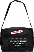 DISCOUNT PROMOS 100 Zipper Top Insulated Lunch Bags Set - Customizable Text, Logo - Non Woven, Vibrant, Black Strap - Black