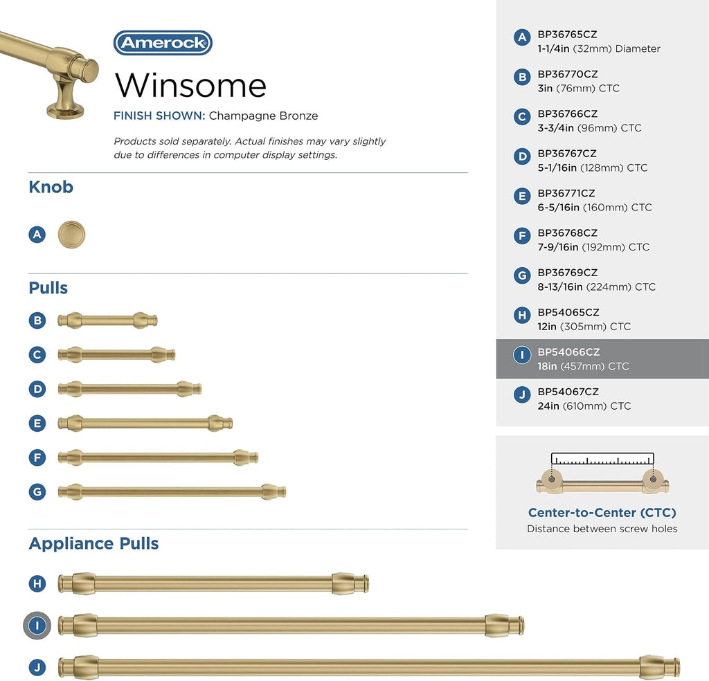 Amerock BP54066CZ | Champagne Bronze Appliance Pull | 18 inch (457 mm) Center to Center Cabinet Handle | Winsome | Furniture Hardware