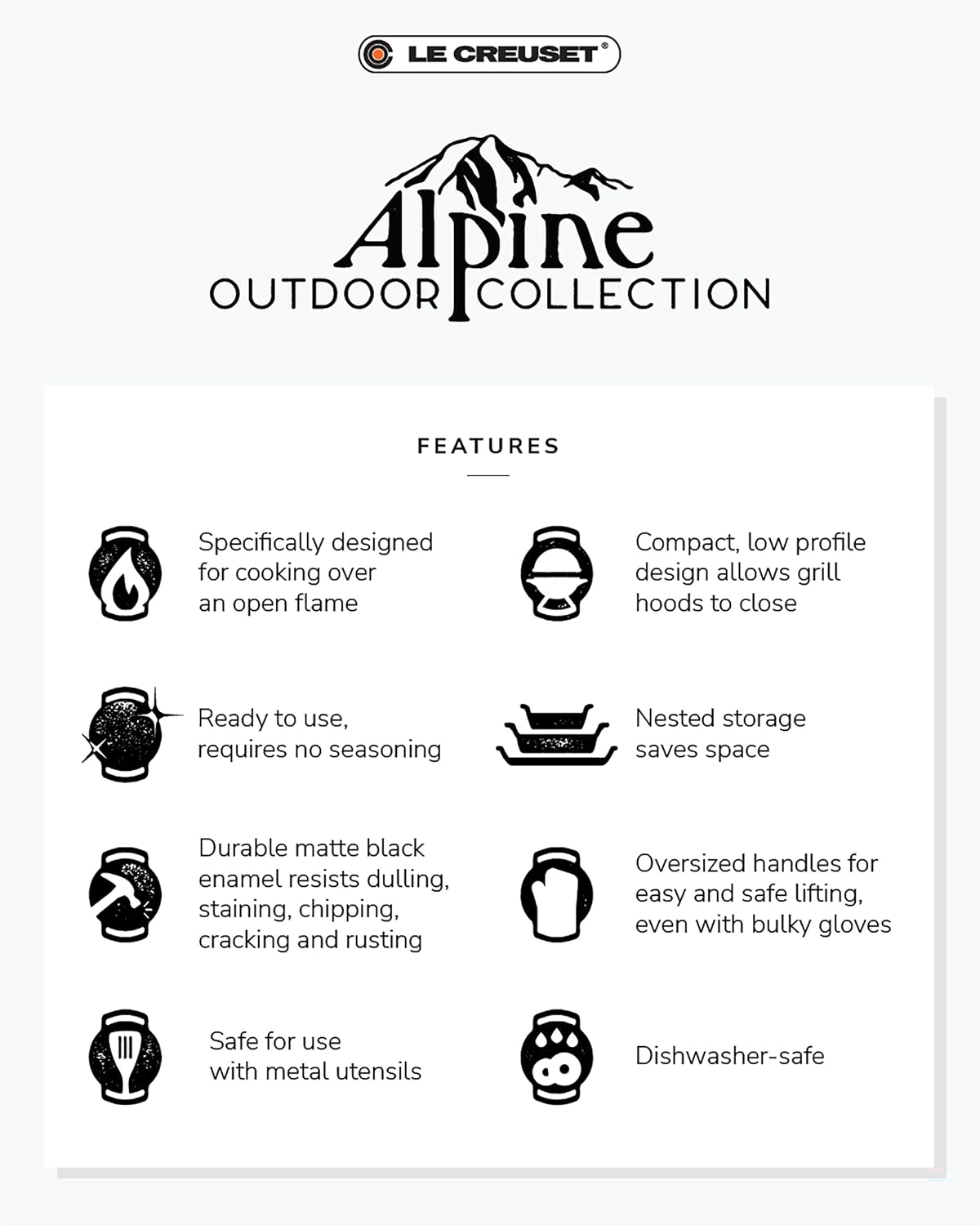 Le Creuset Alpine Outdoor Collection Enameled Cast Iron Skillet, 10'