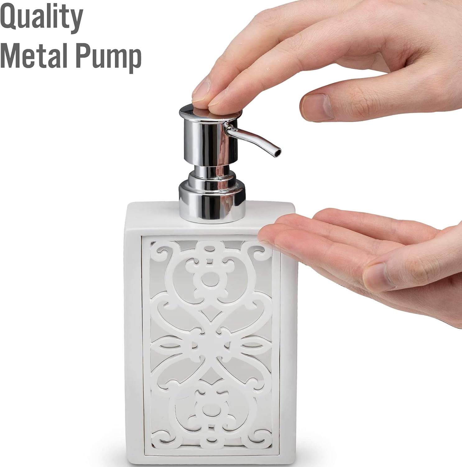 Creative Scents Mirror Janette White Bathroom Accessories Set Complete - 6 Piece Bathroom Set Includes: Soap Dispenser, Toothbrush Holder, Tumbler Cup, Soap Dish, Tissue Cover, and Wastebasket