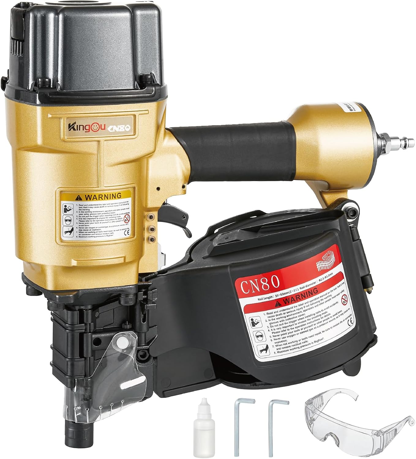 Kingou CN80 Coil Nailer Gun for Wooden Pallet Accepts 1.97-Inch to 3.15-Inch Nails with 1/4 NPT Air Connector 225-300pcs Load Capacity Coil Nailer Coil Nail Gun for Wooden Box Packing