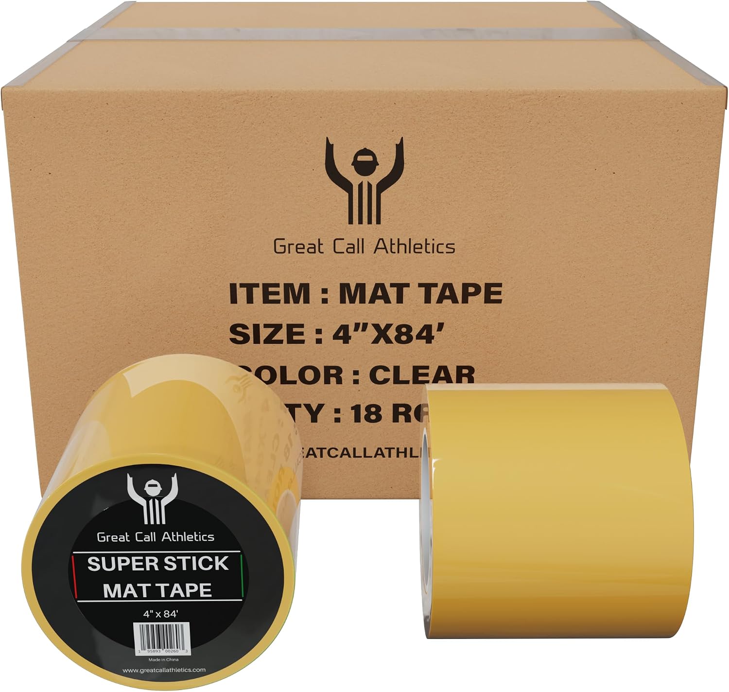 Great Call Athletics | 1 Case of 18 Rolls | Professional Super Stick Wrestling Mat Tape | 4' x 84' | Wrestling Gymnastics MMA Floor Clear Reusable