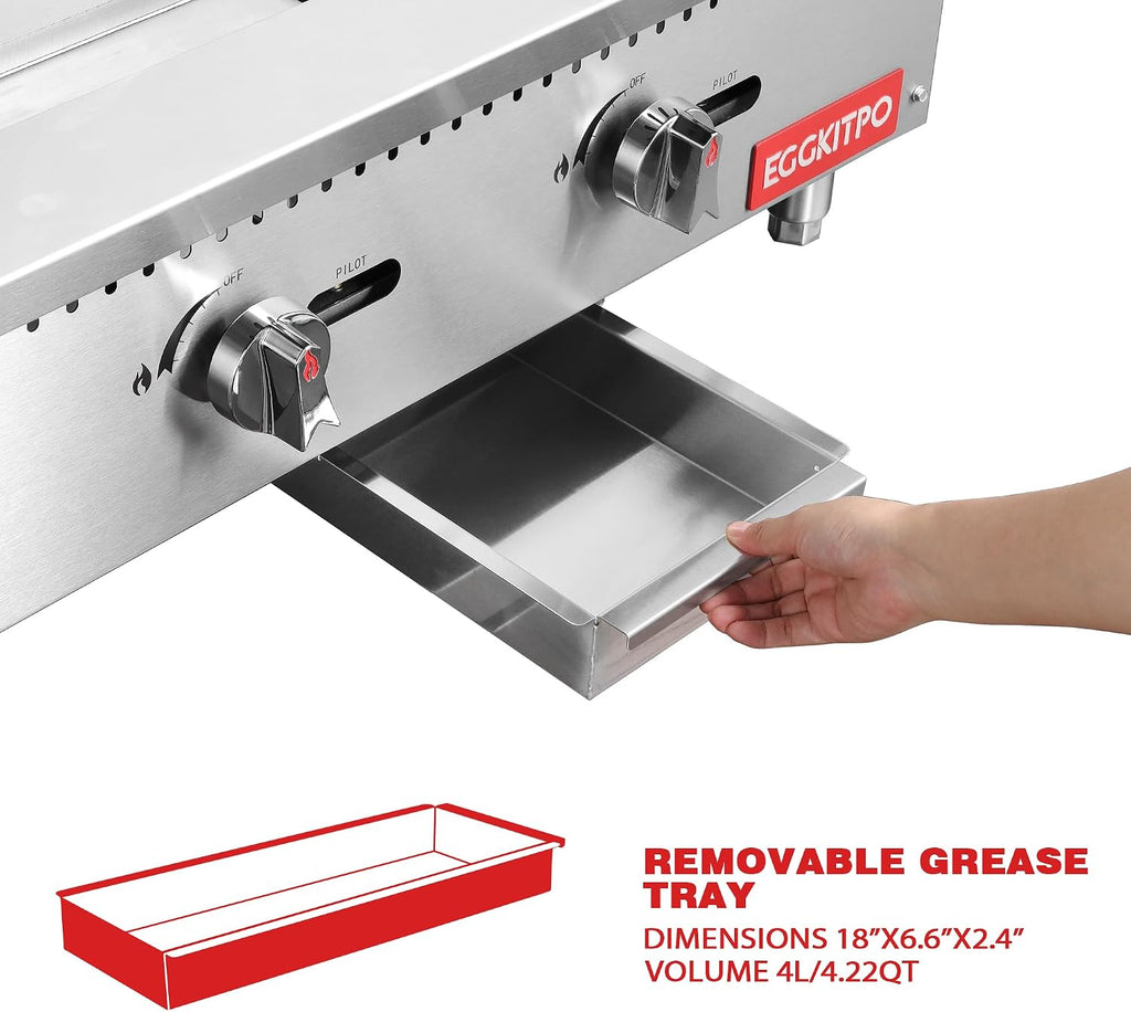 EGGKITPO 36 Inch CSA Certified Commercial Propane/Natural Gas Griddle Manual Controls 90,000 BTU Countertop Flat Top Grill Hot Plate with Independeent Knob 3 Burners Teppanyaki Grill for Restaurant